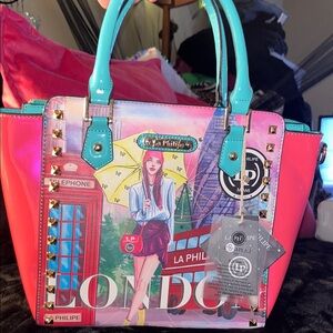 Pink and Teal Graphic Tote Bag